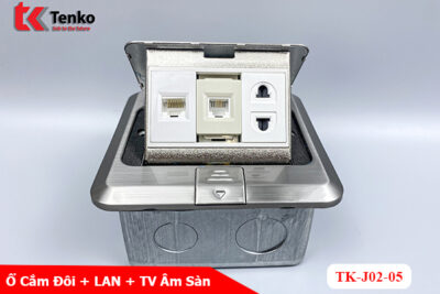 Ổ Cắm Điện Âm Sàn Kèm Cổng LAN Và Điện Thoại Chính Hãng Tenko TK-J02-05 Màu Bạc