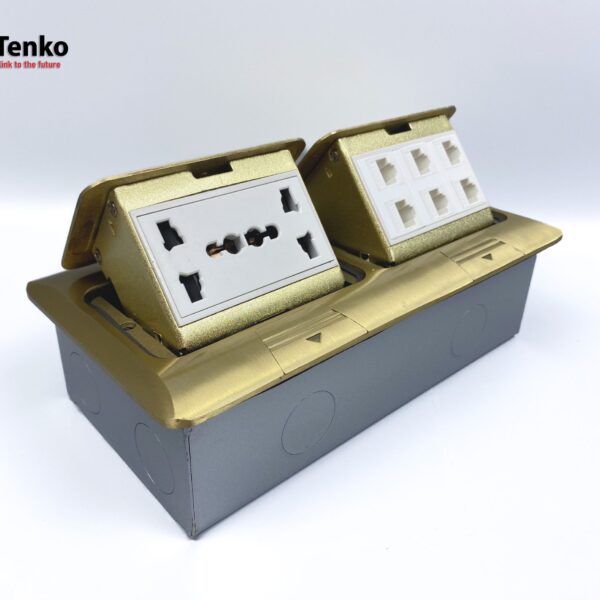 Ổ Cắm Điện Đôi 3 Chấu Âm Sàn Tích Hợp 6 Ổ Mạng LAN Chính Hãng Tenko TK-J04-09 Vàng