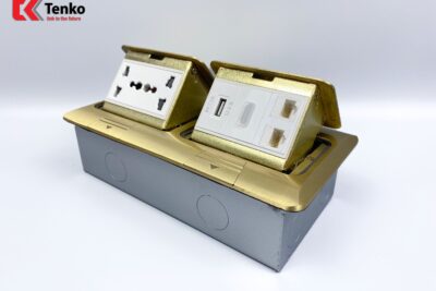 Ổ Cắm Điện Đôi 3 Chấu Âm Sàn Kèm 2 Ổ Mạng LAN, USB Và HDMI Chính Hãng Tenko TK-J04-08 Vàng