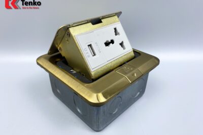 Ổ Cắm Điện Âm Sàn 3 Chấu Kèm Cổng Sạc USB Chính Hãng Tenko TK-J02-24 Màu Vàng