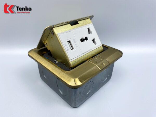 Ổ Cắm Điện Âm Sàn 3 Chấu Kèm Cổng Sạc USB Chính Hãng Tenko TK-J02-24 Màu Vàng