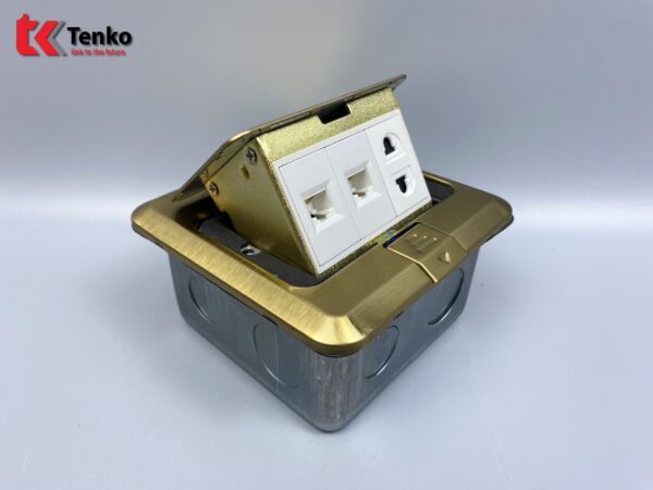Ổ Cắm Điện Âm Sàn Kèm 2 Cổng Mạng LAN Chính Hãng Tenko TK-J02-03 Màu Vàng