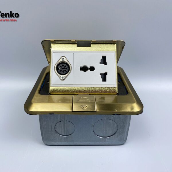Ổ Cắm Điện Âm Sàn 3 Chấu Kèm Cổng MIDI 8PIN Chính Hãng Tenko TK-J02-21 Màu Vàng