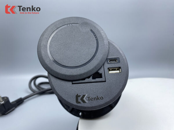 Ổ Điện Âm Bàn Hình Tròn Kèm Cổng Sạc USB Và Type C Chính Hãng Tenko TK-HX1