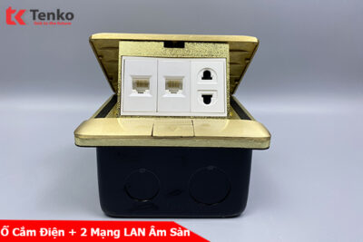 Ổ Cắm Điện Âm Sàn Đồng Nguyên Khối Kèm 2 Cổng Mạng LAN Tenko TK-J05-08 Vàng