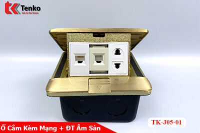 Ổ Cắm Điện Âm Sàn Đồng Nguyên Khối Kèm Mạng LAN (RJ45) Và Điện Thoại Tenko TK-J05-01 Vàng