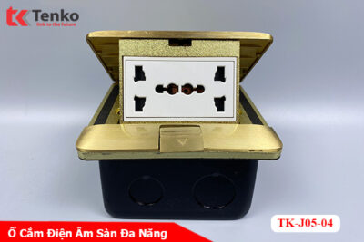 Ổ Cắm Điện Đôi Ba Chấu Âm Sàn Thông Dụng Box Đồng Nguyên Khối Tenko TK-J05-04 Vàng