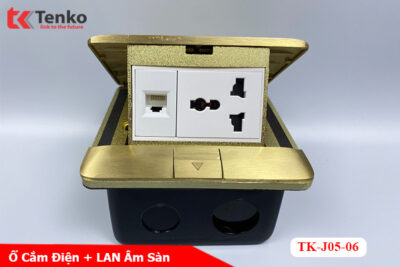 Ổ Cắm Điện Âm Sàn Đa Năng Đồng Nguyên Khối Kèm Cổng Mạng LAN Tenko TK-J05-06 Vàng