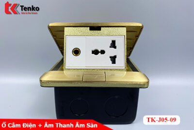 Ổ Cắm Điện Âm Sàn Đa Năng Đồng Nguyên Khối Kèm Cổng Âm Thanh Tenko TK-J05-09 Vàng