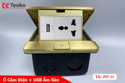 Ổ Cắm Điện Âm Sàn Đa Năng Đồng Nguyên Khối Kèm Cổng USB Chính Hãng Tenko TK-J05-11 Vàng