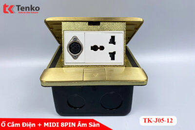 Ổ Cắm Điện Âm Sàn Đa Năng Đồng Nguyên Khối Kèm Cổng MIDI 8PIN Tenko TK-J05-12 Vàng