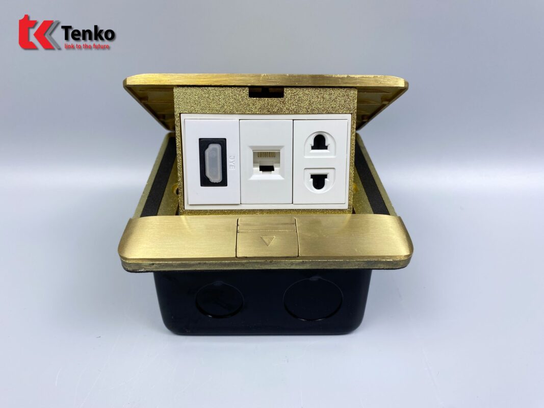 Ổ Cắm Điện Âm Sàn Đồng Nguyên Khối Kèm Mạng LAN (RJ45) Và HDMI Tenko TK-J05-03 Vàng