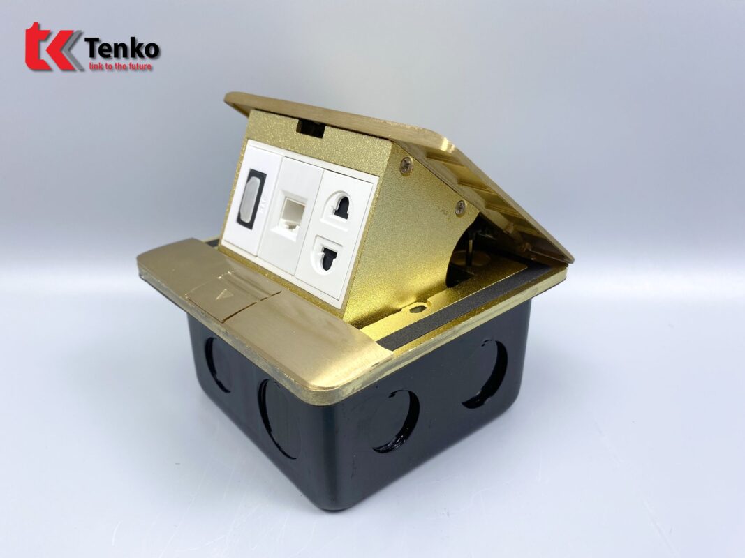 Ổ Cắm Điện Âm Sàn Đồng Nguyên Khối Kèm Mạng LAN (RJ45) Và HDMI Tenko TK-J05-03 Vàng