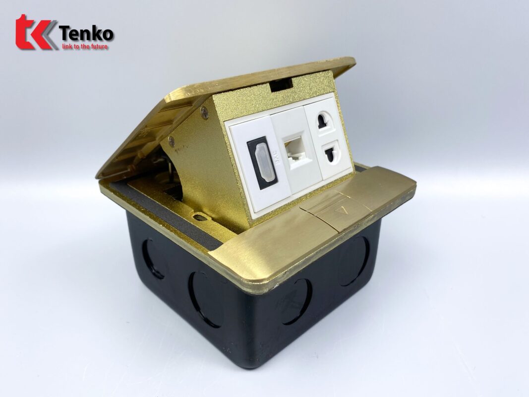 Ổ Cắm Điện Âm Sàn Đồng Nguyên Khối Kèm Mạng LAN (RJ45) Và HDMI Tenko TK-J05-03 Vàng