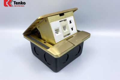 Ổ Cắm Điện Âm Sàn Đồng Nguyên Khối Kèm Mạng LAN (RJ45) Và Điện Thoại Tenko TK-J05-01 Vàng