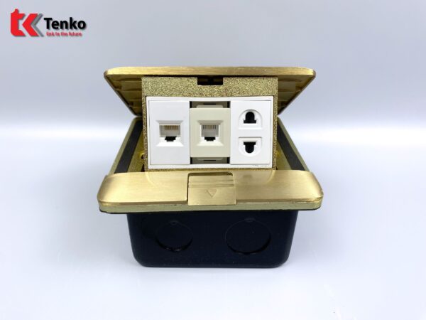 Ổ Cắm Điện Âm Sàn Đồng Nguyên Khối Kèm Mạng LAN (RJ45) Và Điện Thoại Tenko TK-J05-01 Vàng