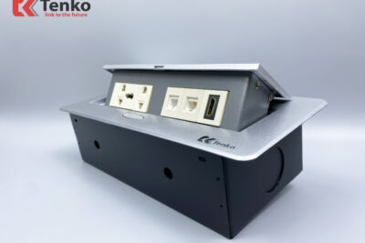 Hộp Ổ Cắm Điện Âm Bàn Họp Desktop Socket Chính hãng TENKO TK-AS04DN Màu Bạc