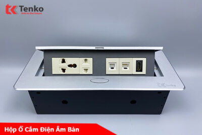 Hộp Ổ Cắm Điện Âm Bàn Họp Desktop Socket Chính hãng TENKO TK-AS04DN Màu Bạc