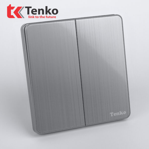 Công Tắc 2 Nút Tràn Viền Hợp Kim Cao Cấp Màu Ghi Xám Chính Hãng Tenko TK-DA-02