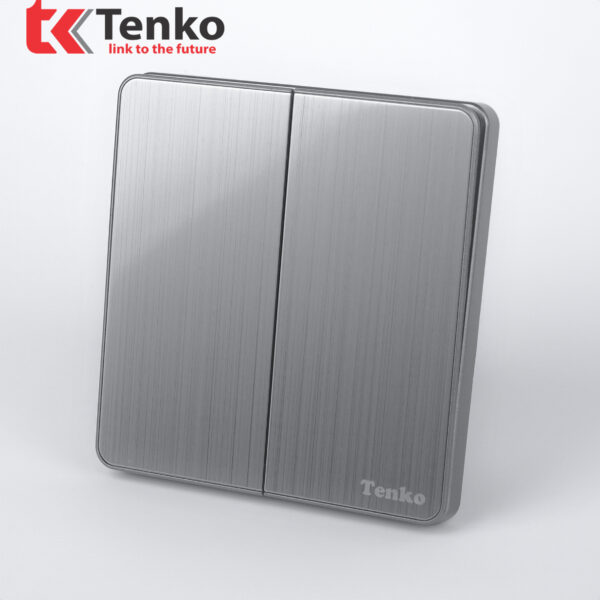 Công Tắc 2 Nút Tràn Viền Hợp Kim Cao Cấp Màu Ghi Xám Chính Hãng Tenko TK-DA-02