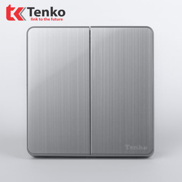 Công Tắc 2 Nút Tràn Viền Hợp Kim Cao Cấp Màu Ghi Xám Chính Hãng Tenko TK-DA-02