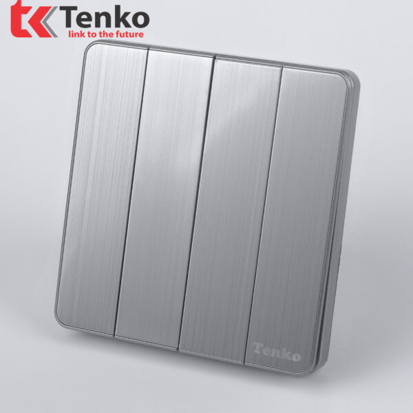 Công Tắc 4 Nút Tràn Viền Hợp Kim Cao Cấp Màu Ghi Xám Chính Hãng Tenko TK-DA-04
