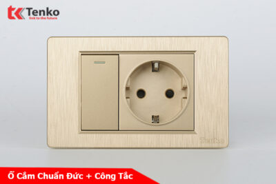 Ổ Cắm Chìm Chuẩn Đức Có Công Tắc Âm Tường Tenko TK-C5-060 Màu Vàng Xước