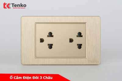 Ổ Cắm Điện Đôi 3 Chấu Màu Vàng Xước Âm Tường Tenko TK-C5-044