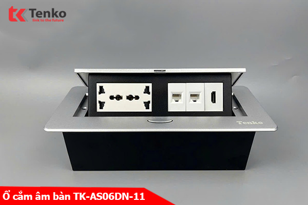 Hộp Ổ Cắm Điện Âm Bàn Họp Desktop Socket Chính hãng TENKO TK-AS06DN-11 Màu Bạc