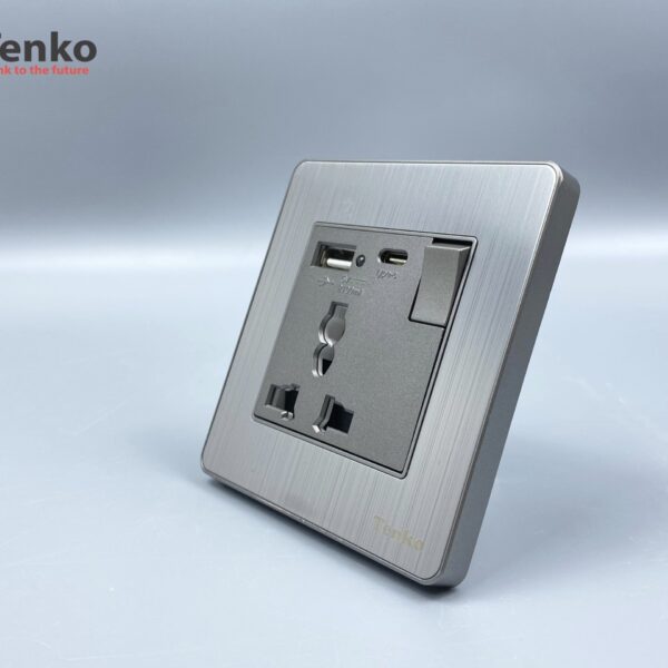 Ổ Cắm 3 Chấu Kèm USB Sạc Và Type C Tràn Viền Hợp Kim Cao Cấp Tenko TK-DA-43