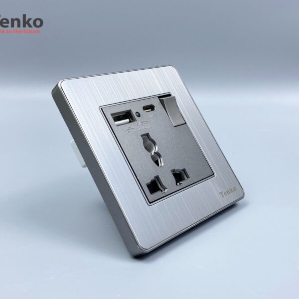 Ổ Cắm 3 Chấu Kèm USB Sạc Và Type C Tràn Viền Hợp Kim Cao Cấp Tenko TK-DA-43