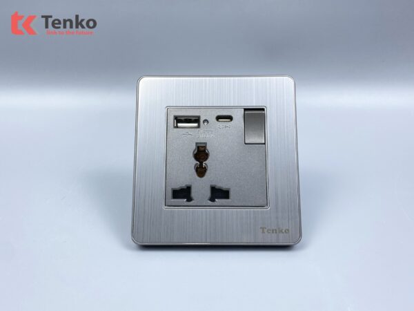 Ổ Cắm 3 Chấu Kèm USB Sạc Và Type C Tràn Viền Hợp Kim Cao Cấp Tenko TK-DA-43