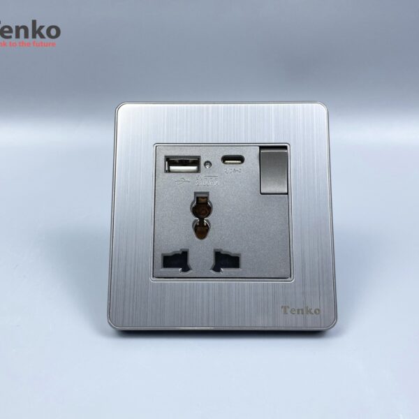 Ổ Cắm 3 Chấu Kèm USB Sạc Và Type C Tràn Viền Hợp Kim Cao Cấp Tenko TK-DA-43