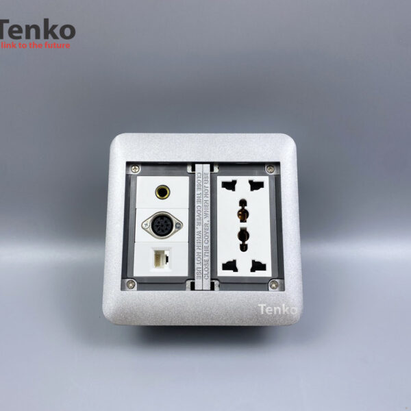 Ổ Cắm Điện Đôi 3 Chấu Âm Sàn Kèm Cổng Mạng, Cổng Âm Thanh và MIDI 8PIN Tenko TK-DS-111S08 Bạc