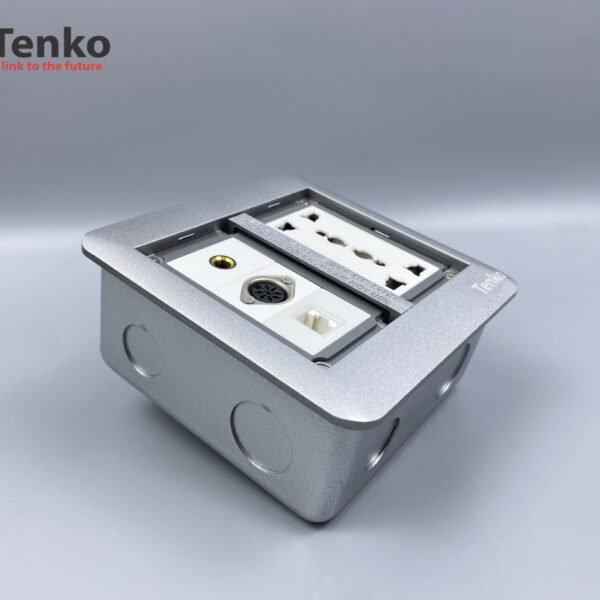 Ổ Cắm Điện Đôi 3 Chấu Âm Sàn Kèm Cổng Mạng, Cổng Âm Thanh và MIDI 8PIN Tenko TK-DS-111S08 Bạc