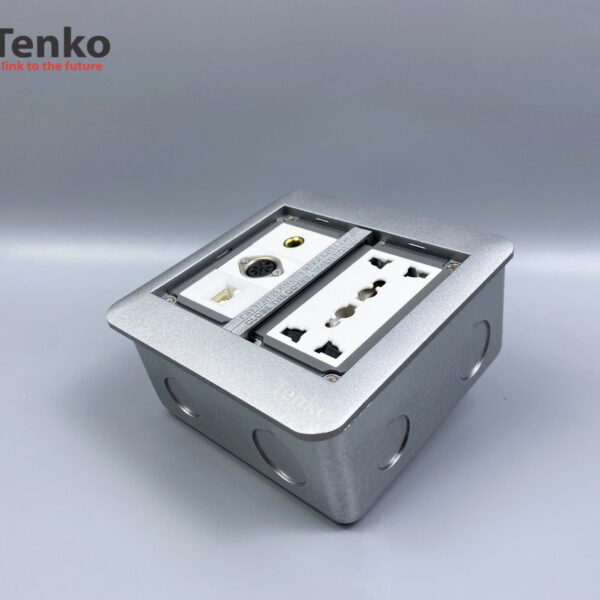 Ổ Cắm Điện Đôi 3 Chấu Âm Sàn Kèm Cổng Mạng, Cổng Âm Thanh và MIDI 8PIN Tenko TK-DS-111S08 Bạc