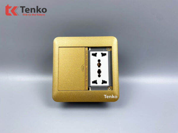 Ổ Cắm Điện Đôi 3 Chấu Âm Sàn Kèm Ổ Mạng, Điện Thoại,Và HDMI Chính Hãng Tenko TK-DS-111S05 Vàng