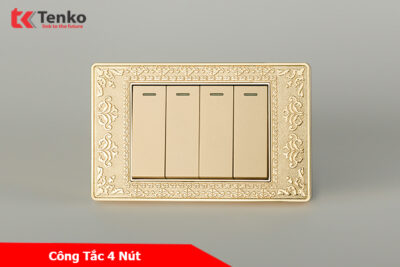 Công Tắc Điện 4 Nút Mặt Hoa Văn Chất Liệu Đồng Nguyên Khối Chính Hãng Tenko TK-C8-04