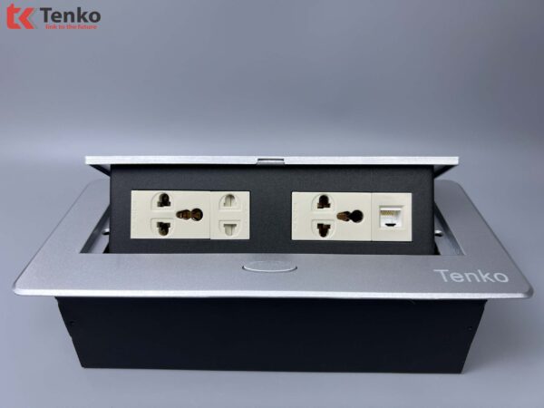 Hộp Ổ Cắm Điện + Mạng LAN Âm Bàn Họp Desktop Socket Chính hãng TENKO TK-AS07DN Màu Bạc