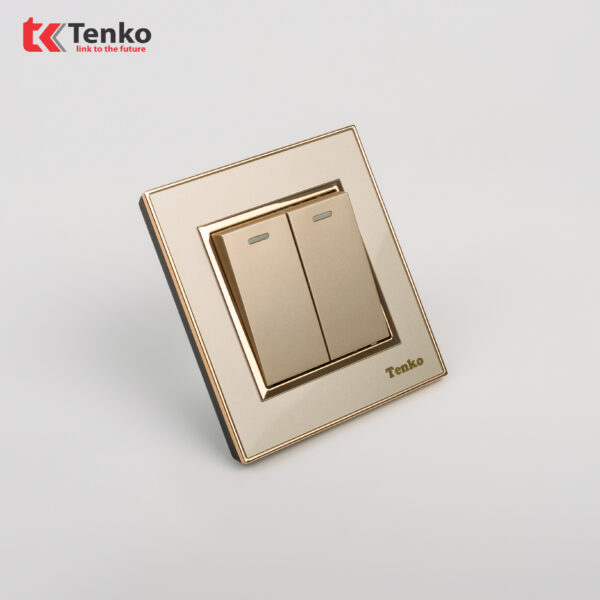 Công Tắc 2 Nút Âm Tường Mặt Nhựa Vàng Viền Vàng Tenko TK-F66-02