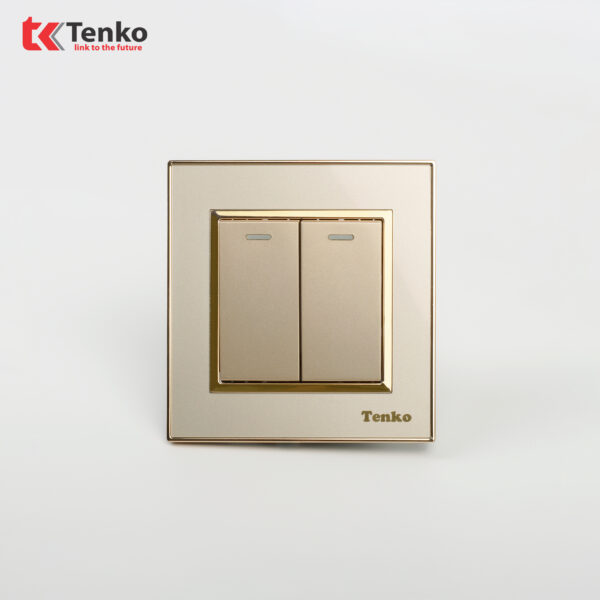 Công Tắc 2 Nút Âm Tường Mặt Nhựa Vàng Viền Vàng Tenko TK-F66-02