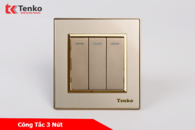 Công Tắc 3 Nút Âm Tường Mặt Nhựa Vàng Viền Vàng Tenko TK-F66-03