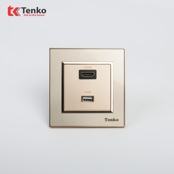 Ổ Cắm HMDI Và USB Âm Tường Mặt Nhựa Vàng Tenko TK-F66-76