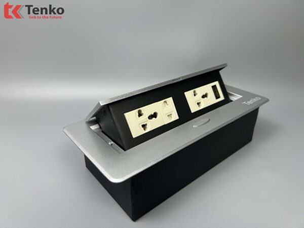 Hộp Ổ Cắm Điện + Cổng HDMI Âm Bàn Họp Desktop Socket Chính hãng TENKO TK-AS08DN Màu Bạc