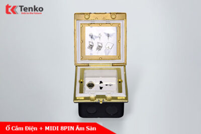 Ổ Cắm Điện Âm Sàn Chống Nước Kèm Cổng MIDI 8PIN Tenko TK-J06-12 Vàng