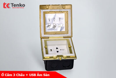 Hộp Cắm Điện Âm Sàn 3 Chấu Kèm Cổng Sạc USB Tenko TK-J06-24 Màu Vàng