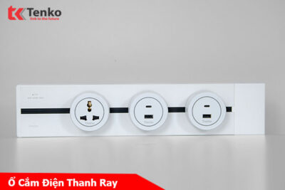 Thanh Ray Ổ Cắm USB Sạc Type A và Type C Kèm Ổ Cắm 3 Chấu Tenko TK-RA40-05 Màu Trắng Dạng Trượt Thông Minh