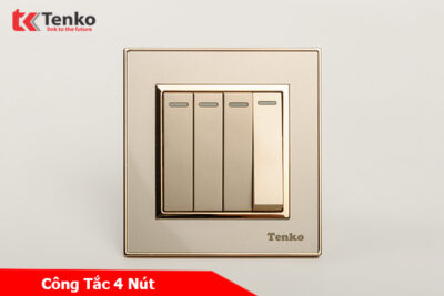 Công Tắc 4 Nút Âm Tường Mặt Nhựa Vàng Viền Vàng Tenko TK-F66-04