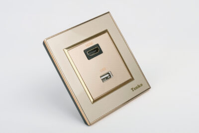 Ổ Cắm HMDI Và USB Âm Tường Mặt Nhựa Vàng Tenko TK-F66-76
