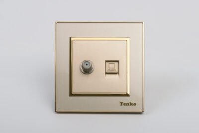 Ổ Cắm Truyền Hình Kèm Ổ Cắm Mạng LAN Mặt Nhựa Vàng Tenko TK-F66-51